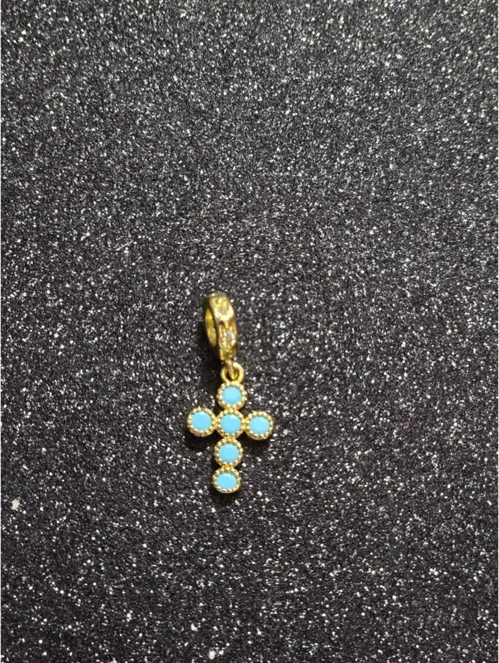 Gold Tone Cross Pendant with Turquoise Stones